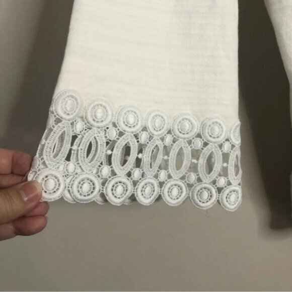 Loft White Pullover Sweater Lace Embellishments M  Lightweight Stylish - Picture 3 of 8